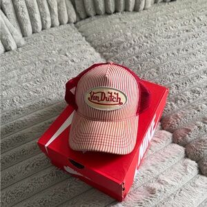 Von Dutch Striped Red and White Hat